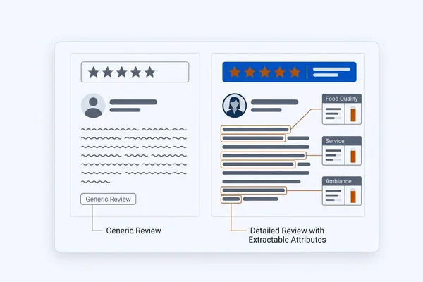 Comparison of a generic five-star review beside a specific detailed one