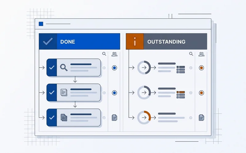 Definition-of-done panel showing completed and outstanding task states