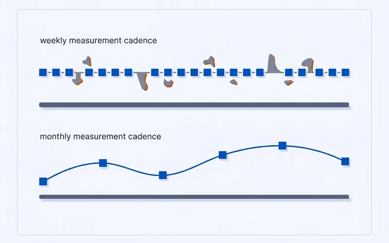 Noise versus signal chart comparing weekly and monthly measurement cadence