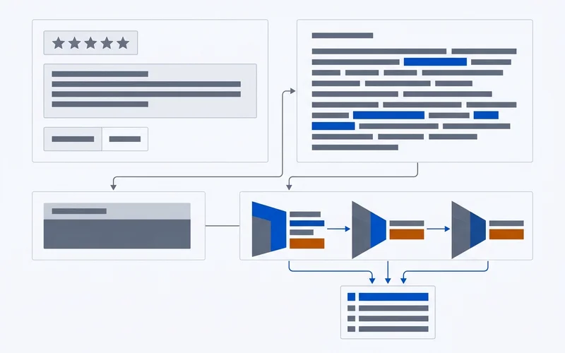 Panel contrasting a generic five-star review with a specific detailed one