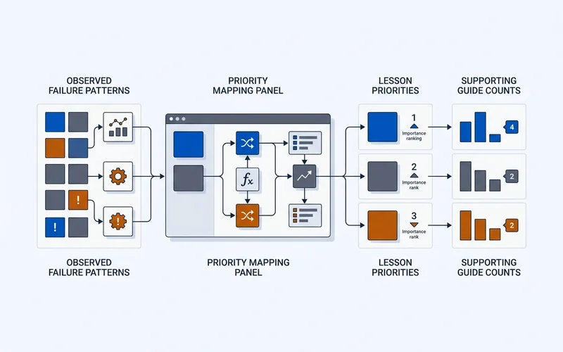 Panel mapping observed failure patterns to lesson priorities