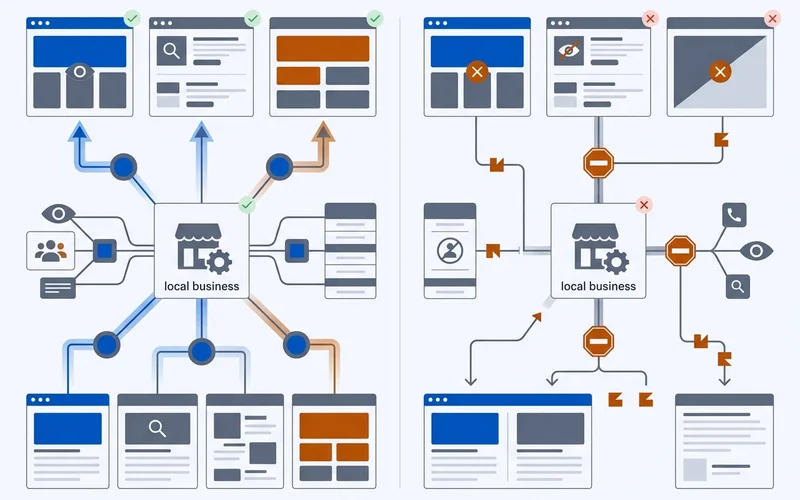 Two-column panel comparing allow and block outcomes for AI visibility