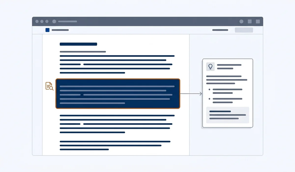 Web page with one self-contained paragraph highlighted as an extractable passage feeding an answer card